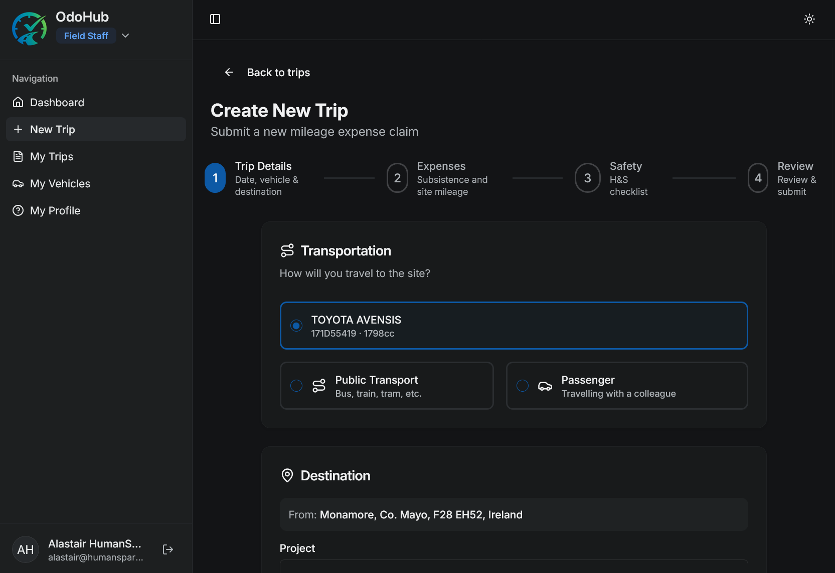 Driver Mobile App Interface